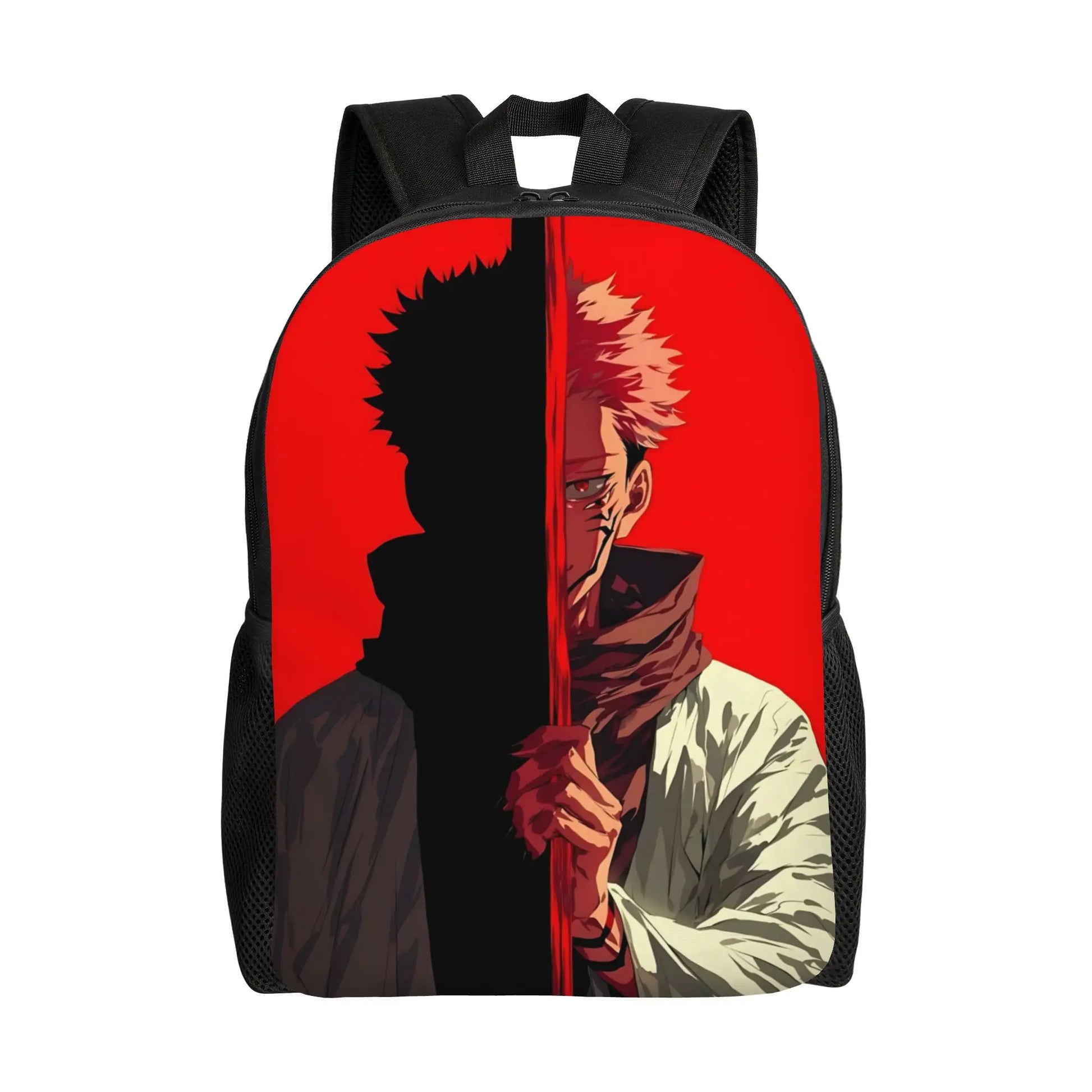 Sac à dos rouge et noir avec grande impression graphique et bretelles réglables