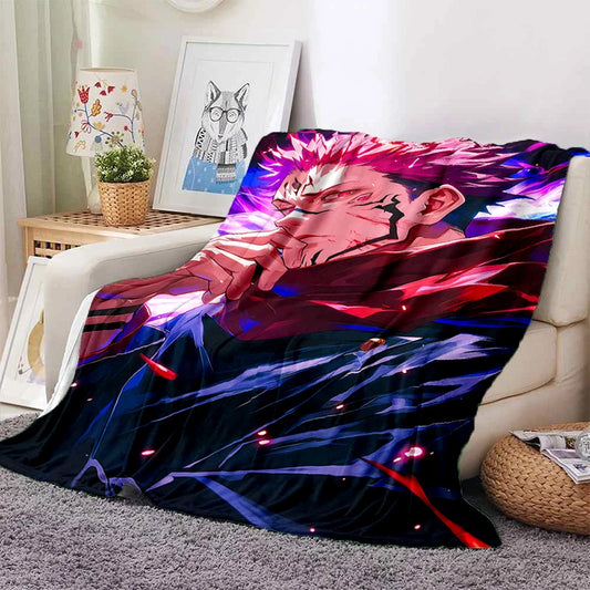 Plaid Jujutsu Kaisen Sukuna Uniforme École : doux avec impression anime Sukuna en uniforme scolaire, couleurs rouge violet bleu
