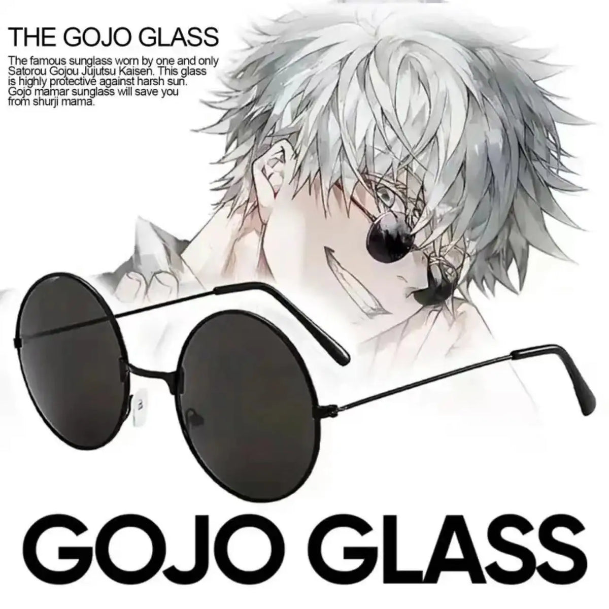 Accessoire Cosplay Jujutsu Kaisen Lunettes Rondes Noires Gojo — vue 2