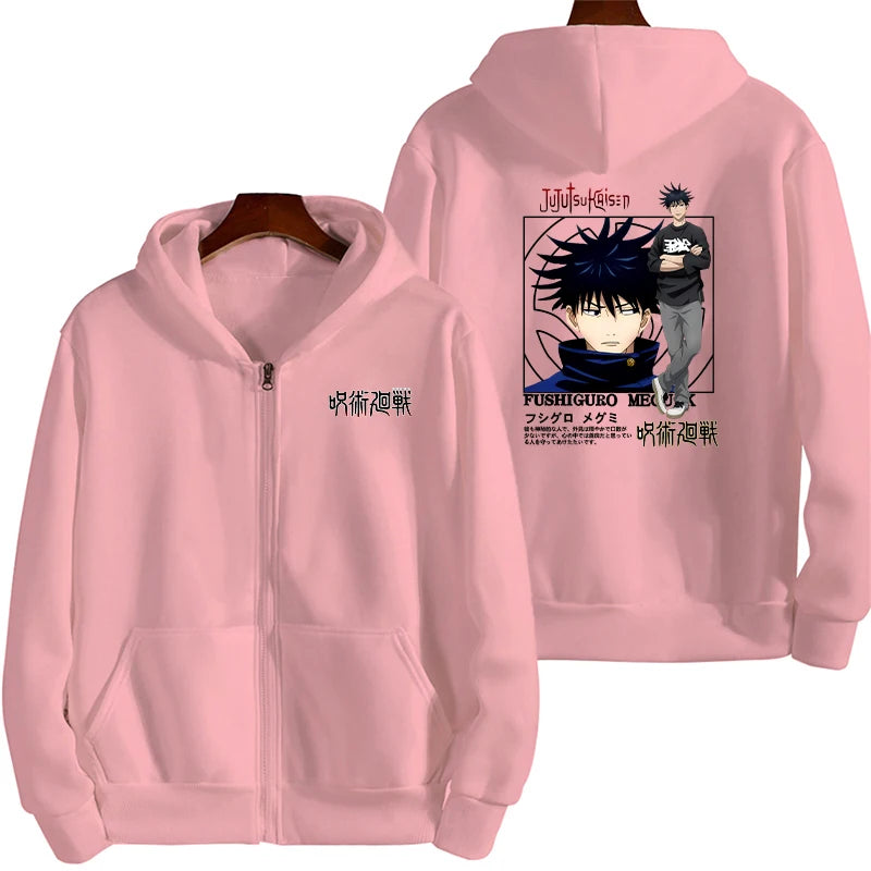 Veste à capuche zippée rose avec imprimé personnage devant et au dos