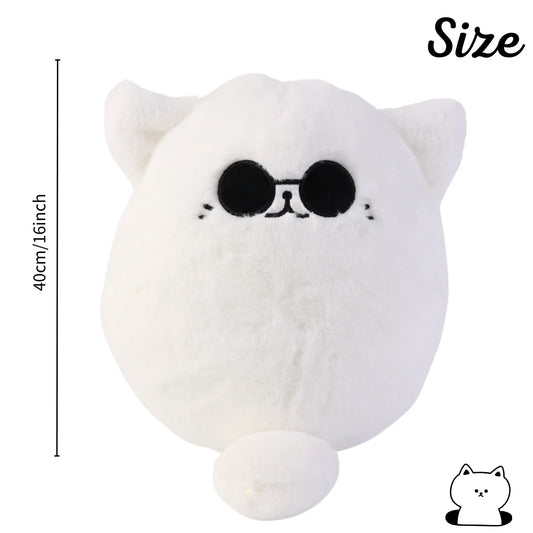 Peluche Jujutsu Kaisen Chat Gojo Ultra Doux : de chat blanc, yeux noirs ronds, museau avec lunettes, oreilles dressées