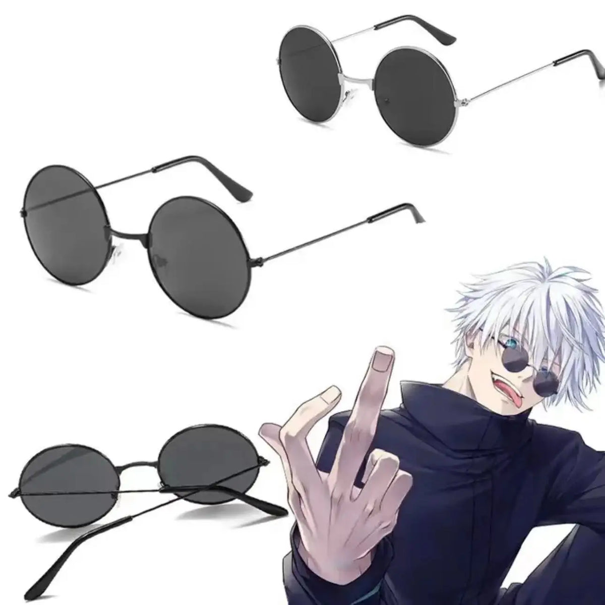 Accessoire Cosplay Jujutsu Kaisen Lunettes Rondes Noires Gojo — vue 4