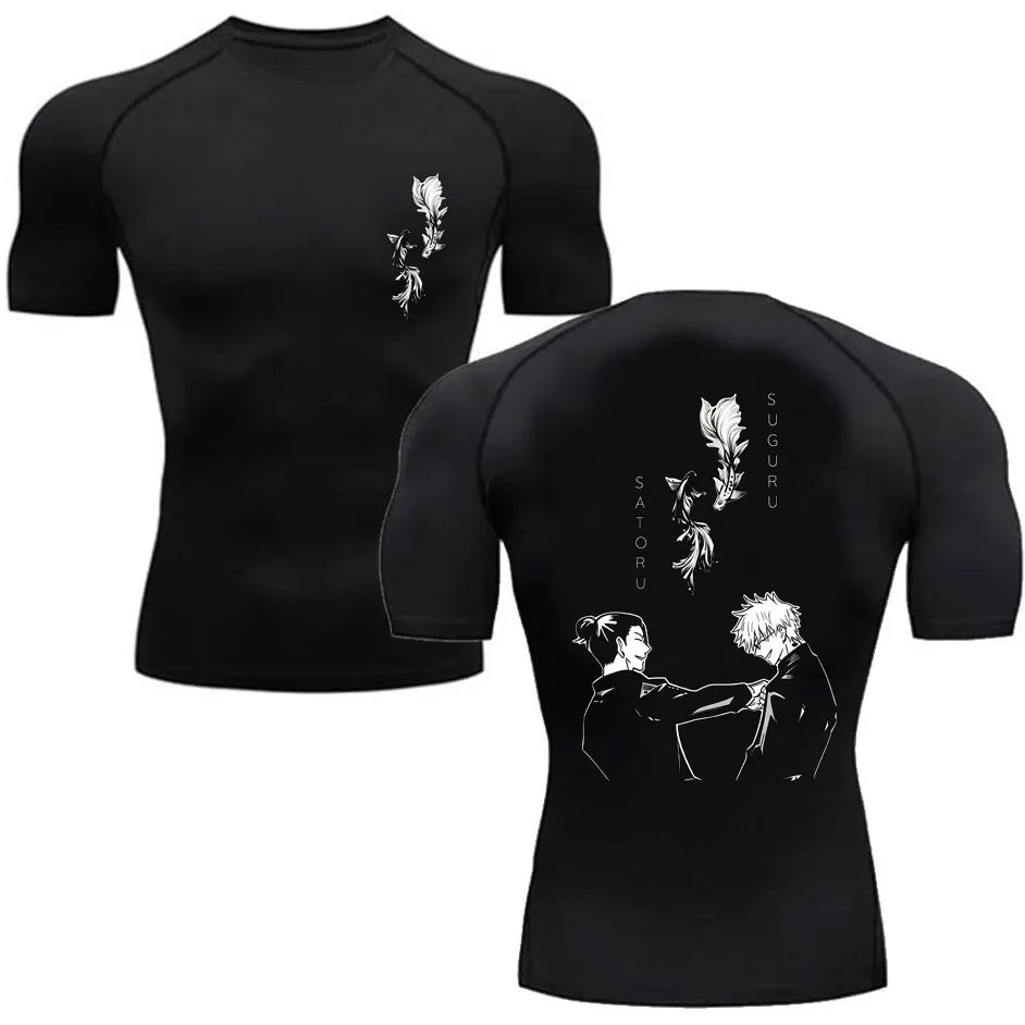 T-shirt compressions noire à manches courtes, motif graphique blanc au dos et au devant.