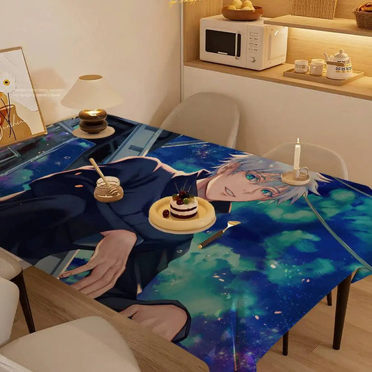 Nappe Jujutsu Kaisen Portrait Gojo : rectangulaire bleu nuit avec portrait de personnage anime et décor étoilé.