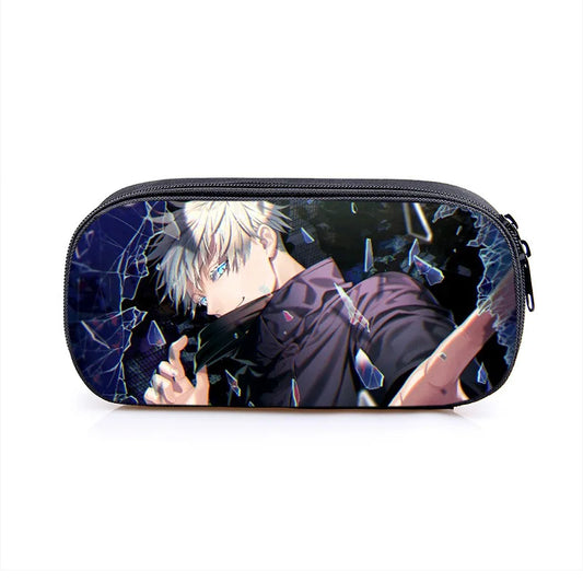 Trousse Jujutsu Kaisen : à fermeture éclair bleue avec impression Gojo Infini, motif personnage et éclats