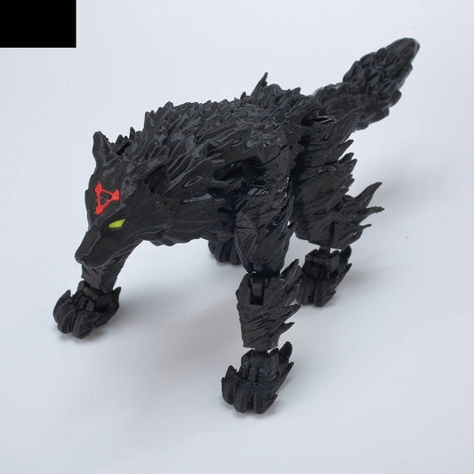 Figurine articulée de chien noir, détails de griffes et yeux rouge/vert